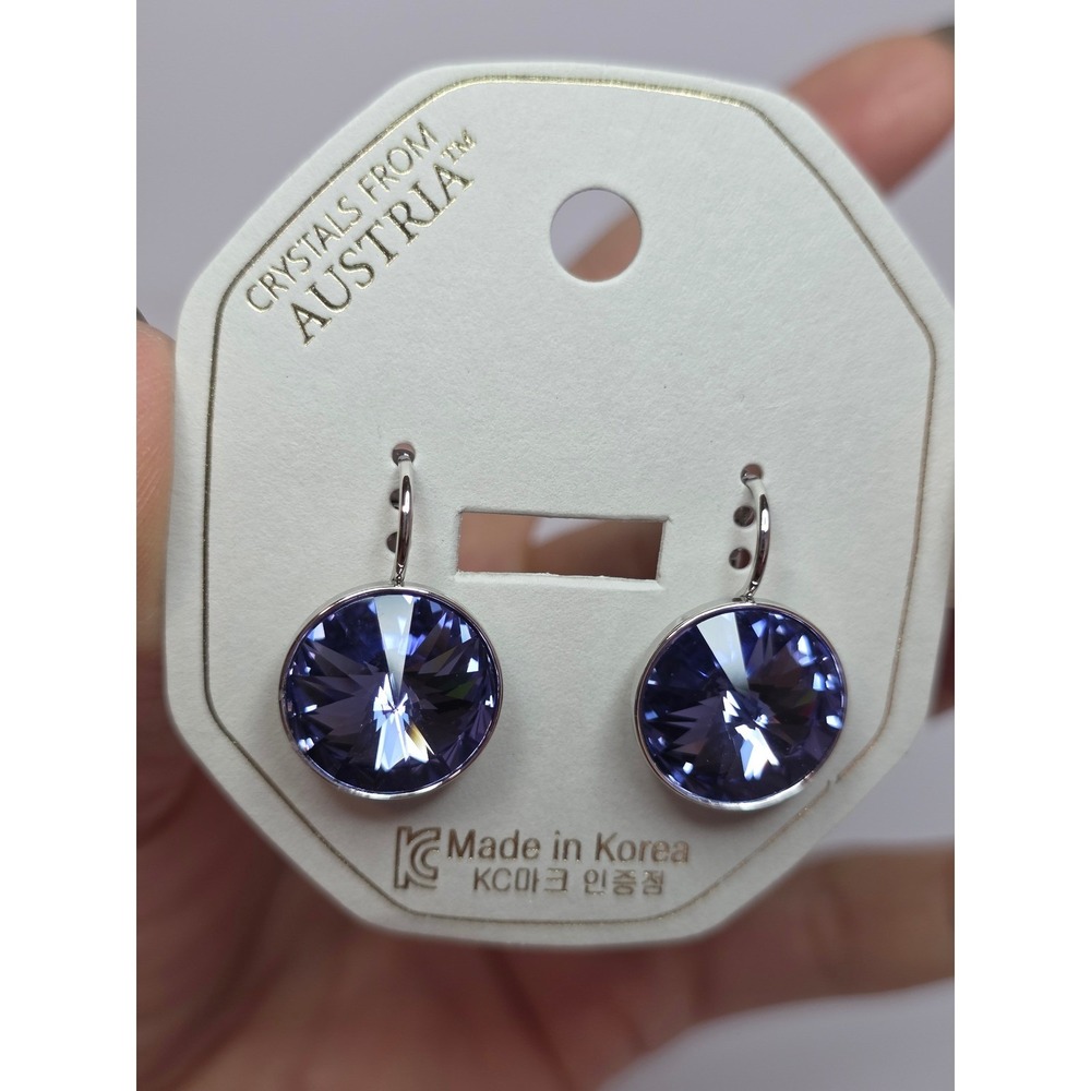 NEW SwarovskiElements Med Purple Crystal 15mm LeverbackDrop Earrings PlatinumPl